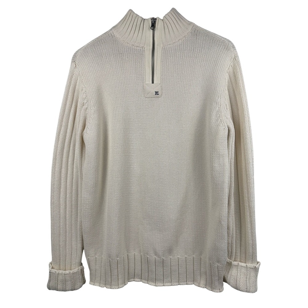 Polo Jeans Company Ralph Lauren Men's Cotton Quarter Zip Sweater Cream | M